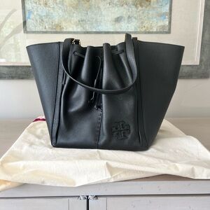 Tory Burch McGraw Oversized Dragonfly Black Leather Tote with Winged Design New